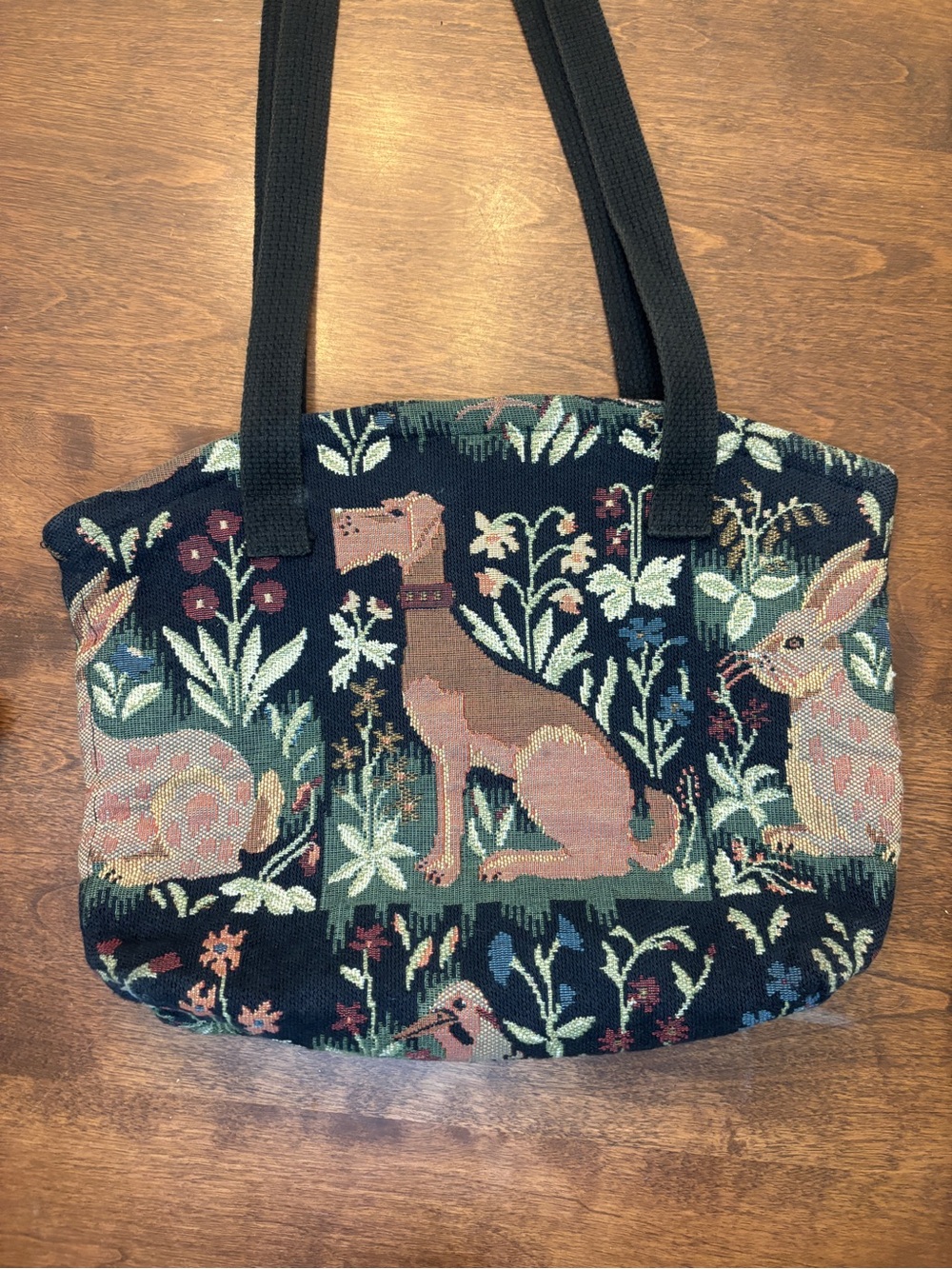 Vintage Tapestry Animal Motif Shoulder Bag - Black/Brown - Picture 4 of 7